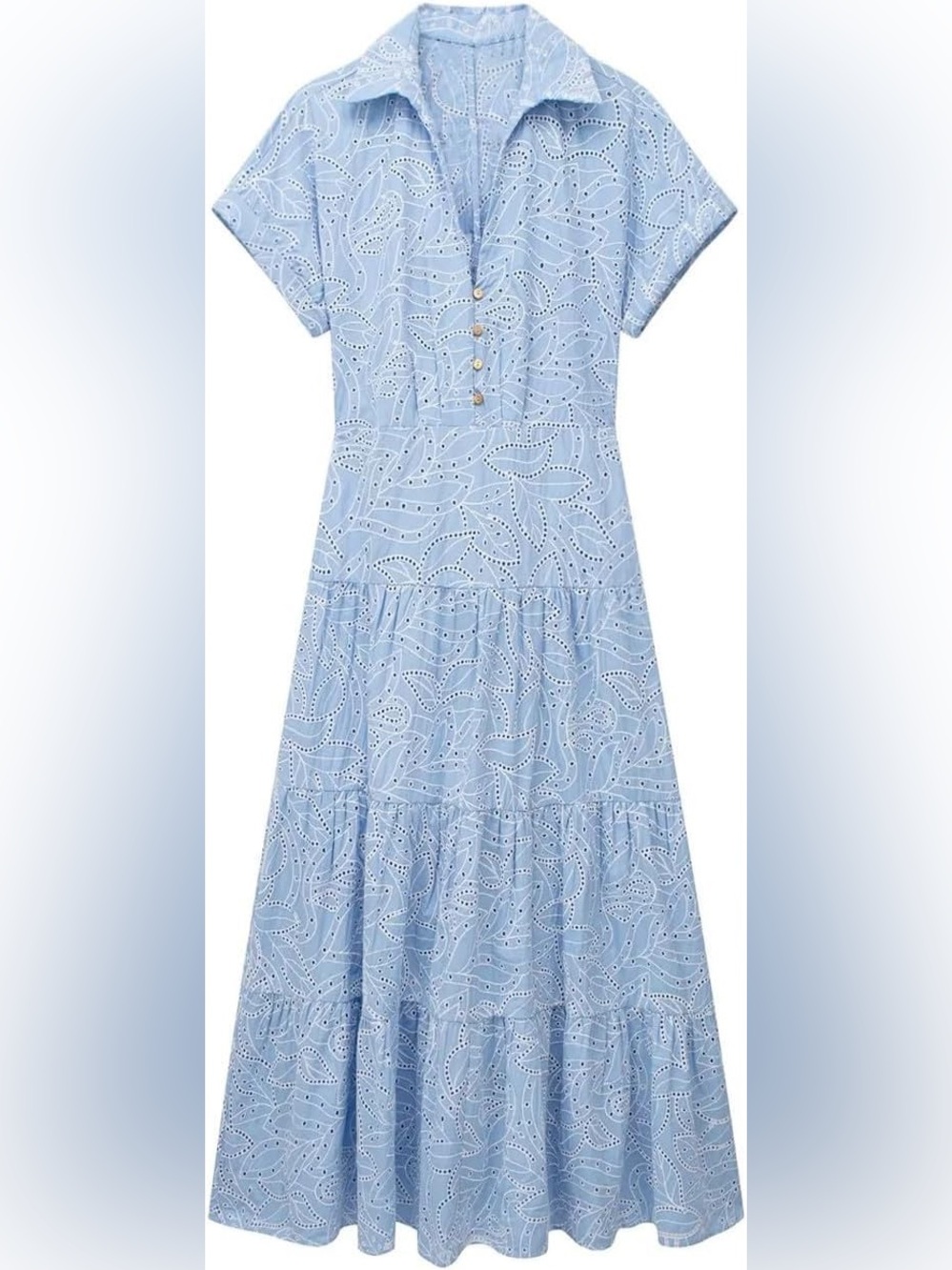 Zara Pale Blue Eyelet Tiered Midi Dress - Picture 2 of 9